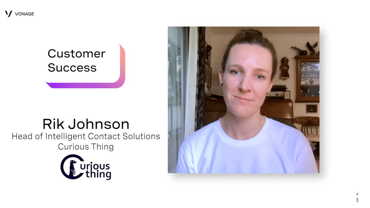 Captura de tela de Rik Johnson da Curious Thing falando sobre as soluções da Vonage